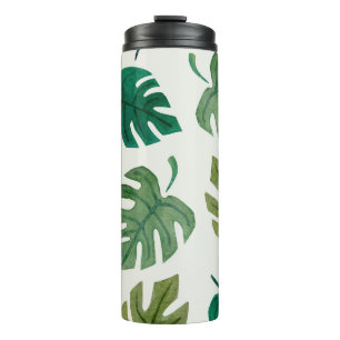 Monstera Watercolor: Green Seamless Texture. Thermal Tumbler