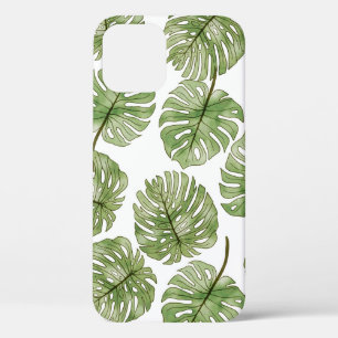 Monstera Watercolor Green Tropical Leaves Seamless iPhone 12 Case