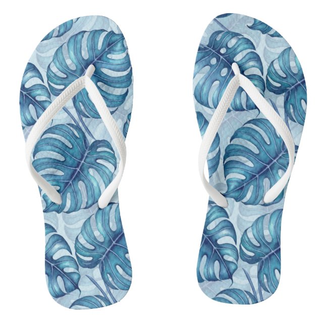 Monstera watercolor pattern blue jandals (Footbed)