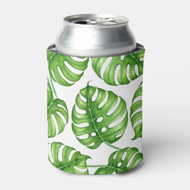 Monstera watercolor pattern can cooler (Can Front)