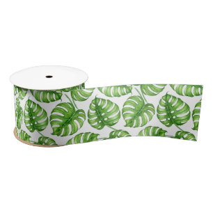 Monstera watercolor pattern satin ribbon