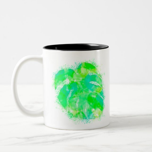 Monstera Watercolor Two-Tone Coffee Mug (Left)