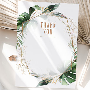 Monstera Wedding Thank You Card Green & Gold