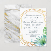 Monstera White Tropic Marble Gold  Birthday Bridal