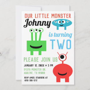 Monsters Birthday Party Invitations - 3Monsters
