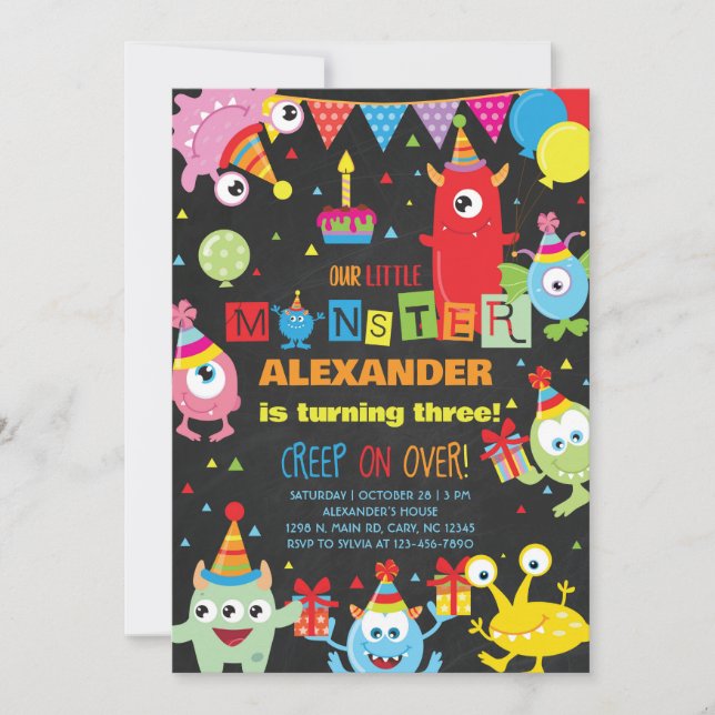 Monsters boy birthday invitation, any age. invitation (Front)