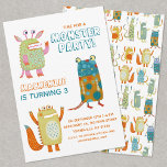 Monsters Boys Kids Birthday Party Invitation<br><div class="desc">Time for a monster party!  A fun bunch of adorable little monsters,  ready to customise with your child's name,  age and party details.  Great for any age boy or girl,  or even for Halloween.  The back features a matching monsters pattern.</div>
