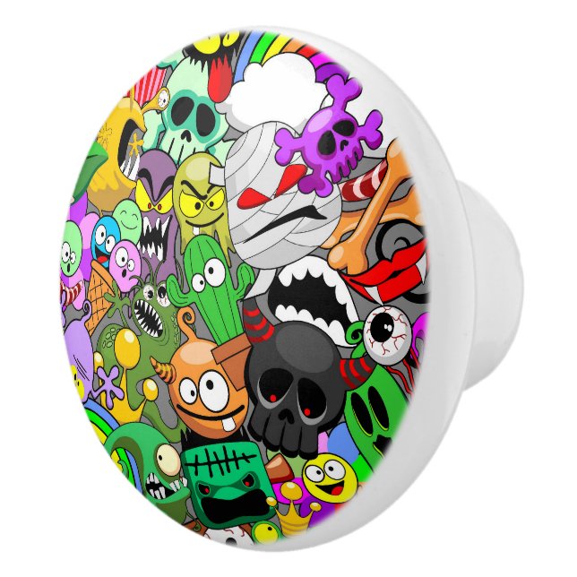 Monsters Cute Characters Halloween Pattern  Ceramic Knob (Right)