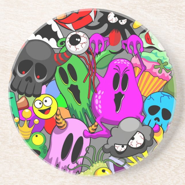 Monsters Cute Characters Halloween Pattern  Coaster (Front)