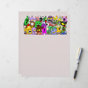 Monsters Cute Characters Halloween Pattern Custom Letterhead