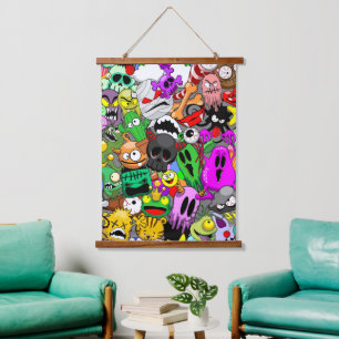 Monsters Cute Characters Halloween Pattern  Hanging Tapestry