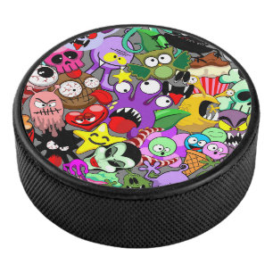 Monsters Cute Characters Halloween Pattern  Hockey Puck