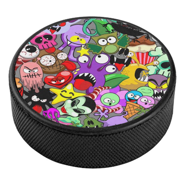 Monsters Cute Characters Halloween Pattern  Hockey Puck (3/4)