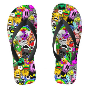 Monsters Cute Characters Halloween Pattern Jandals