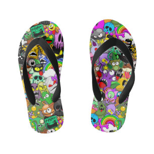 Monsters Cute Characters Halloween Pattern Kid's Jandals