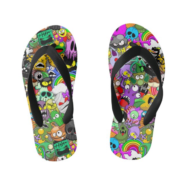 Monsters Cute Characters Halloween Pattern  Kid's Jandals (Footbed)