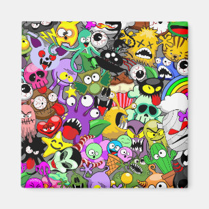 Monsters Cute Characters Halloween Pattern Magnet