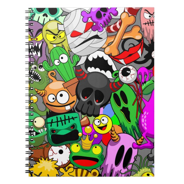 Monsters Cute Characters Halloween Pattern  Notebook (Front)