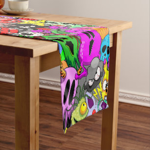 Monsters Cute Characters Halloween Pattern  Short Table Runner