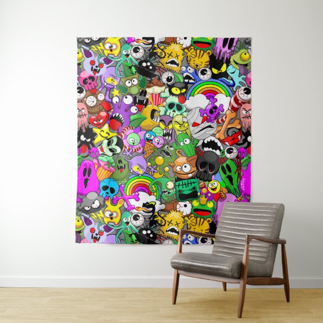 Monsters Cute Characters Halloween Pattern  Tapestry (In Situ)