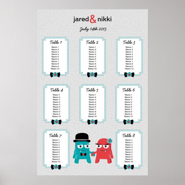 Monsters in Love Wedding Table Plan Poster (Front)