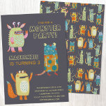 Monsters Kids Age Birthday Party Invitation<br><div class="desc">Time for a monster party!  A fun bunch of adorable little monsters,  ready to customise with your child's name,  age and party details.  Great for any age boy or girl,  or even for Halloween.  The back features a matching monsters pattern.  Original art by Nic Squirrell.</div>