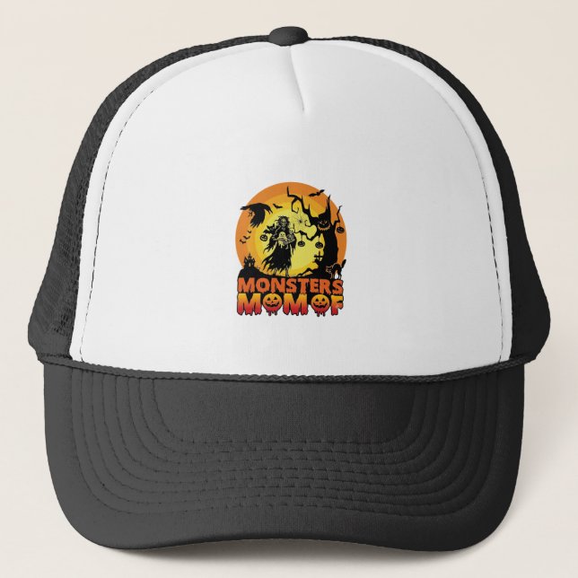 Monsters Mum Halloween Monster Ghost Skeleton Spoo Trucker Hat (Front)