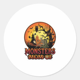 Monsters Mum Halloween Skeleton Pumpkin Owl Spooky Classic Round Sticker