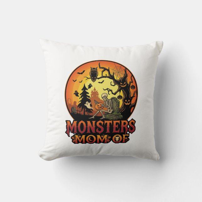Monsters Mum Halloween Skeleton Pumpkin Owl Spooky Cushion (Front)