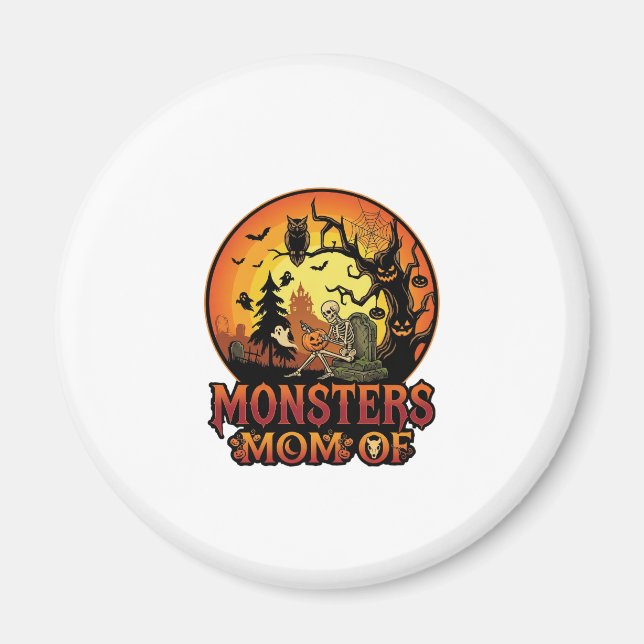 Monsters Mum Halloween Skeleton Pumpkin Owl Spooky Magnet (Front)