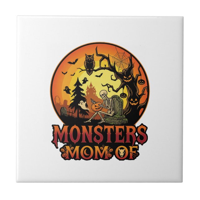 Monsters Mum Halloween Skeleton Pumpkin Owl Spooky Tile (Front)