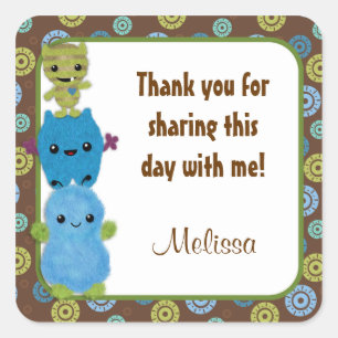 MONSTERS Peek a Boo Baby Shower square sticker PAB