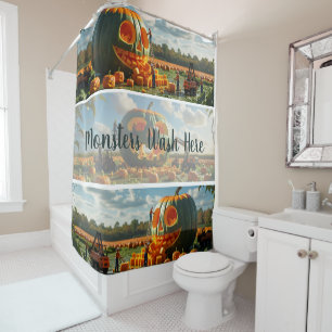 Monsters Wash Here – Giant Pumpkin Carving Shower Curtain