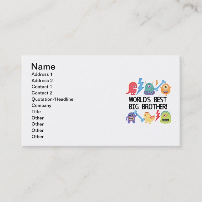 Monsters World's Best Big Brother Business Card (Front)