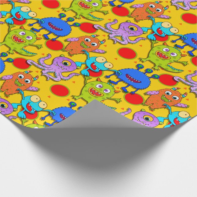 Monsters Yellow Purple Red Blue Orange Gift Wrap (Corner)