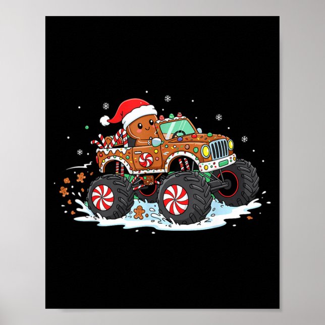 Monstertruck Gingerbread Kids Funny Christmas Baki Poster (Front)