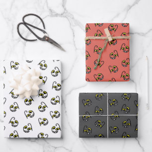 Monstrous trick or treat - orange/grey/white wrapping paper sheet
