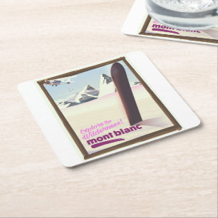 mont blanc Snowboarding travel poster. Square Paper Coaster