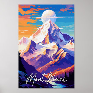 Mont Blanc vintage travel illustration Poster