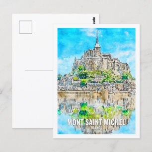 Mont Saint Michel France Famous Travel Watercolor Postcard