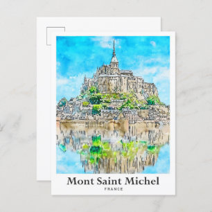 Mont Saint Michel France Travel Watercolor Art Postcard