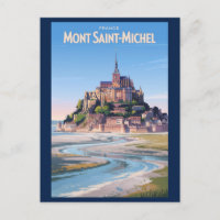 Mont Saint Michel Illustration Travel Art Vintage
