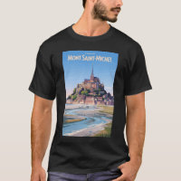 Mont Saint Michel Illustration Travel Art Vintage