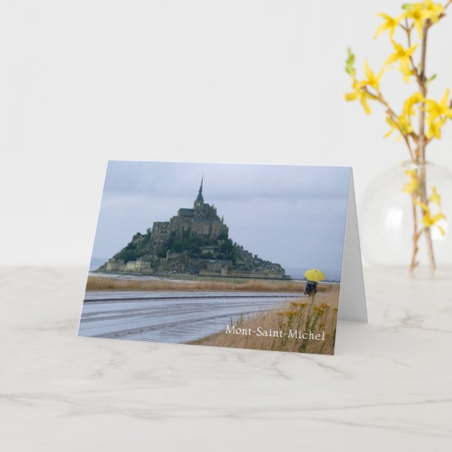Mont-Saint-Michel Rainy Day, Normandy, France -  Card (Yellow Flower)