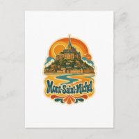 Mont Saint Michel Retro Travel Postcard