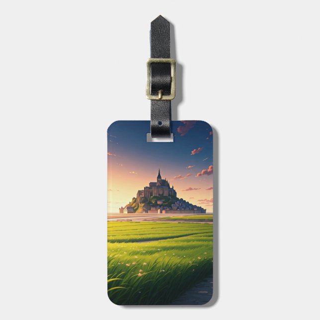 Mont Saint-Michel Sunset Postcard Luggage Tag (Front Vertical)