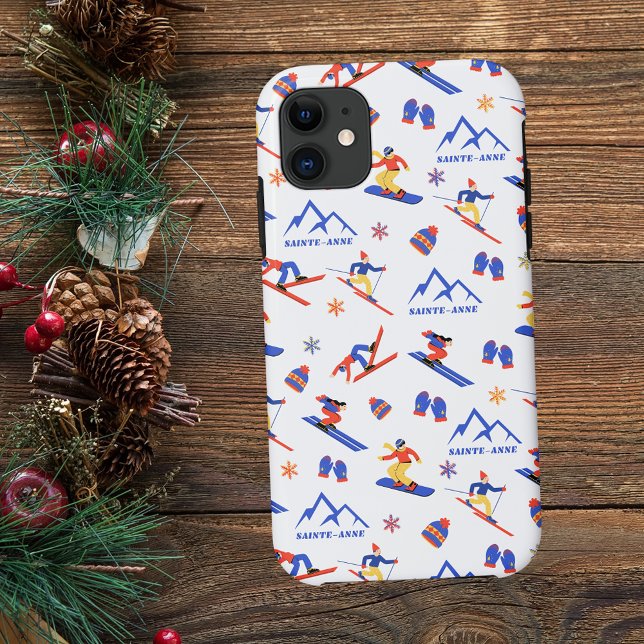 Mont Sainte Anne Quebec Ski Snowboard Pattern Case-Mate iPhone Case (Mont Sainte-Anne Quebec ski snowboars winter snow vacation christmas holidays iphone phone case)