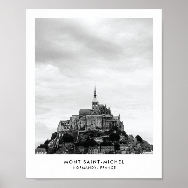 Mont SaintMichel France Black & White Travel Photo Poster (Front)