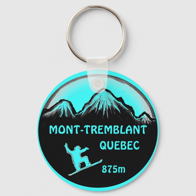 Mont Tremblant Quebec teal snowboard art keychain (Front)