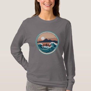 Montabeach Minimalist Ocean Wave Surfing Logo  T-Shirt